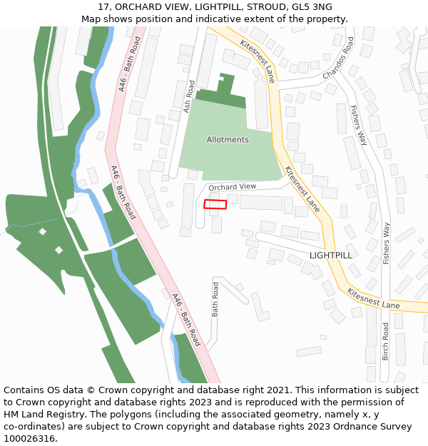 17, ORCHARD VIEW, LIGHTPILL, STROUD, GL5 3NG: Location map and indicative extent of plot