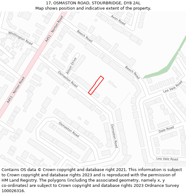 17, OSMASTON ROAD, STOURBRIDGE, DY8 2AL: Location map and indicative extent of plot