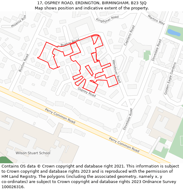 17, OSPREY ROAD, ERDINGTON, BIRMINGHAM, B23 5JQ: Location map and indicative extent of plot
