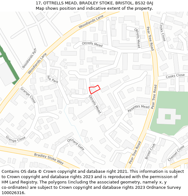 17, OTTRELLS MEAD, BRADLEY STOKE, BRISTOL, BS32 0AJ: Location map and indicative extent of plot