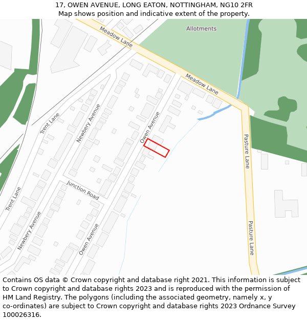 17, OWEN AVENUE, LONG EATON, NOTTINGHAM, NG10 2FR: Location map and indicative extent of plot