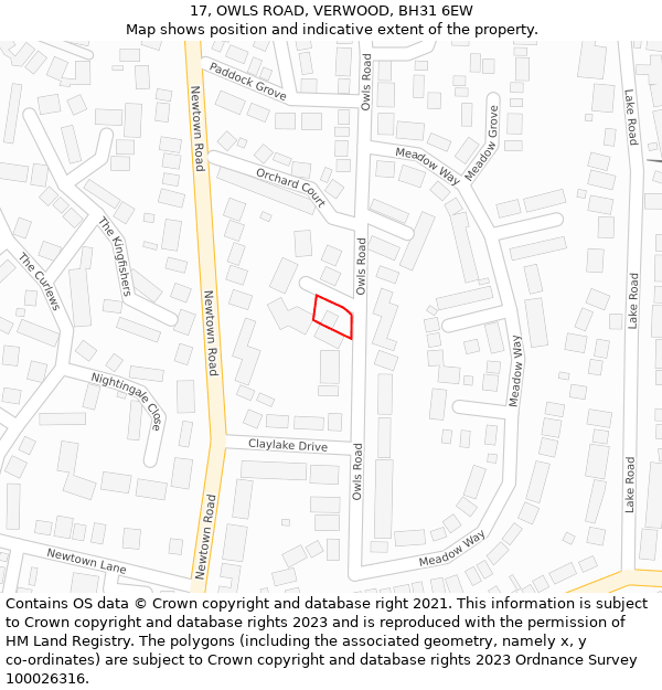 17, OWLS ROAD, VERWOOD, BH31 6EW: Location map and indicative extent of plot