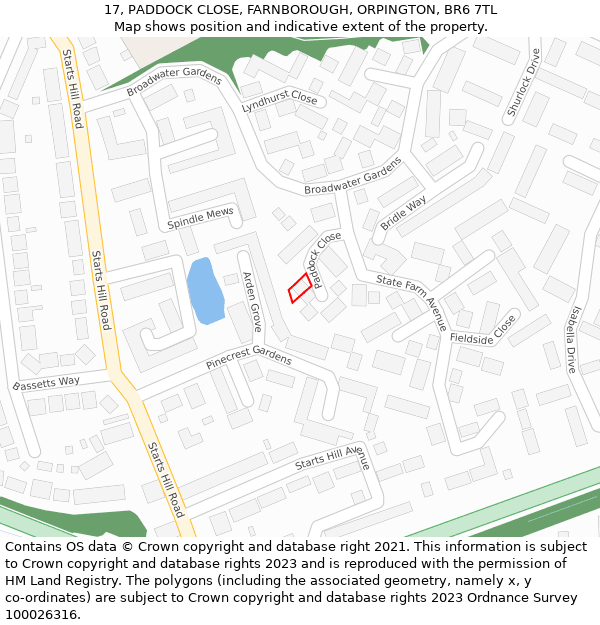 17, PADDOCK CLOSE, FARNBOROUGH, ORPINGTON, BR6 7TL: Location map and indicative extent of plot