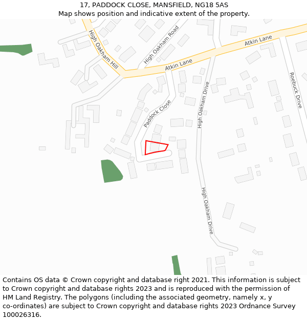 17, PADDOCK CLOSE, MANSFIELD, NG18 5AS: Location map and indicative extent of plot