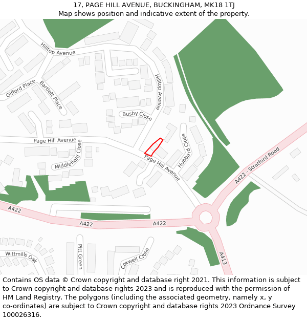 17, PAGE HILL AVENUE, BUCKINGHAM, MK18 1TJ: Location map and indicative extent of plot