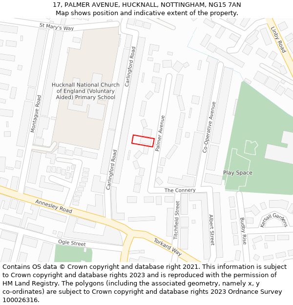 17, PALMER AVENUE, HUCKNALL, NOTTINGHAM, NG15 7AN: Location map and indicative extent of plot