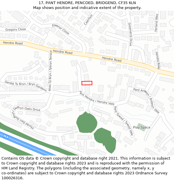 17, PANT HENDRE, PENCOED, BRIDGEND, CF35 6LN: Location map and indicative extent of plot