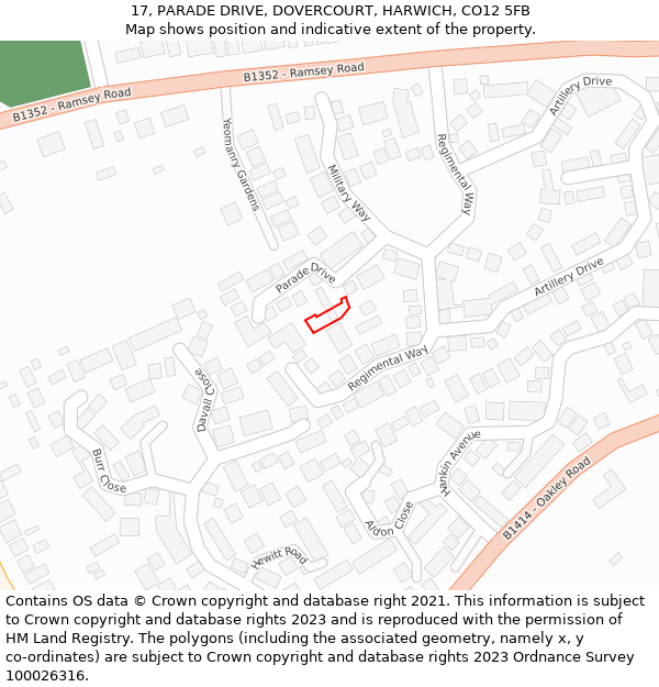 17, PARADE DRIVE, DOVERCOURT, HARWICH, CO12 5FB: Location map and indicative extent of plot