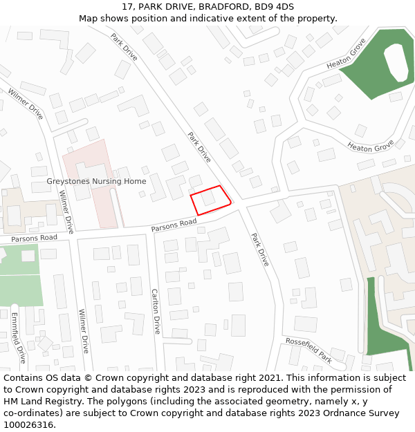 17, PARK DRIVE, BRADFORD, BD9 4DS: Location map and indicative extent of plot