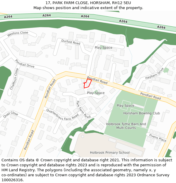 17, PARK FARM CLOSE, HORSHAM, RH12 5EU: Location map and indicative extent of plot