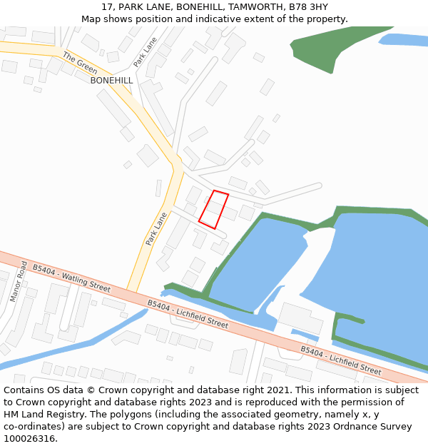 17, PARK LANE, BONEHILL, TAMWORTH, B78 3HY: Location map and indicative extent of plot