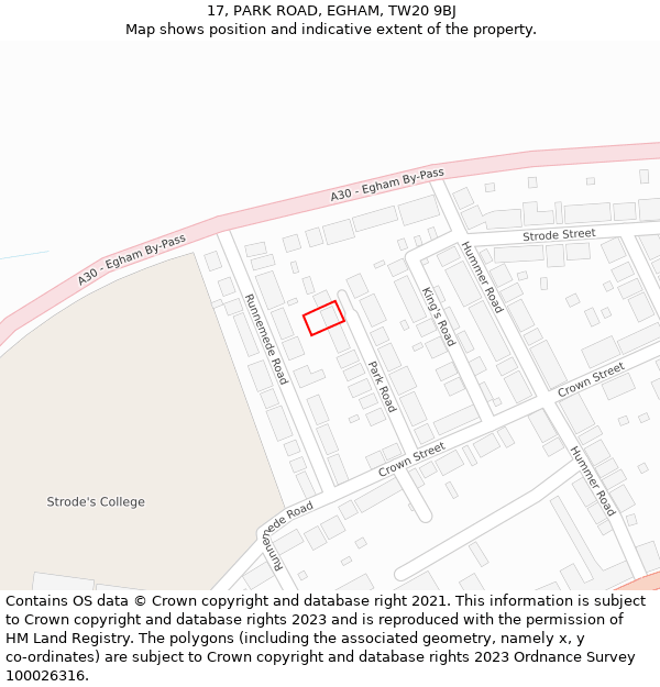 17, PARK ROAD, EGHAM, TW20 9BJ: Location map and indicative extent of plot