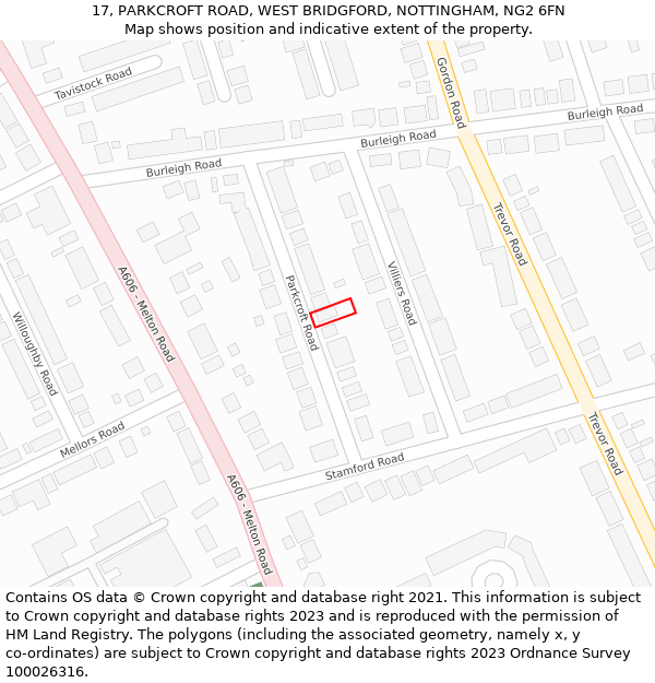 17, PARKCROFT ROAD, WEST BRIDGFORD, NOTTINGHAM, NG2 6FN: Location map and indicative extent of plot