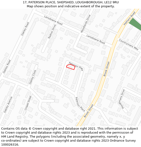 17, PATERSON PLACE, SHEPSHED, LOUGHBOROUGH, LE12 9RU: Location map and indicative extent of plot