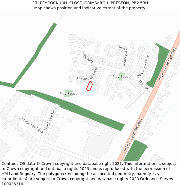 17, PEACOCK HILL CLOSE, GRIMSARGH, PRESTON, PR2 5BU: Location map and indicative extent of plot