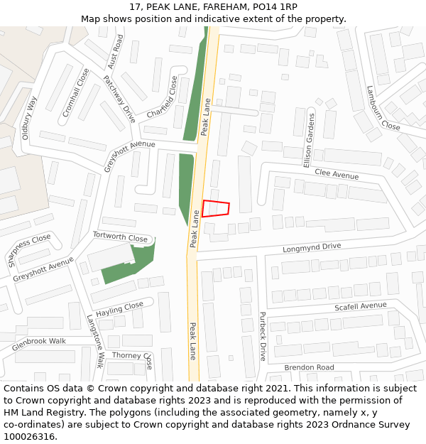 17, PEAK LANE, FAREHAM, PO14 1RP: Location map and indicative extent of plot