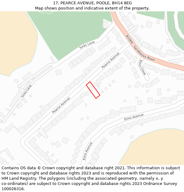 17, PEARCE AVENUE, POOLE, BH14 8EG: Location map and indicative extent of plot