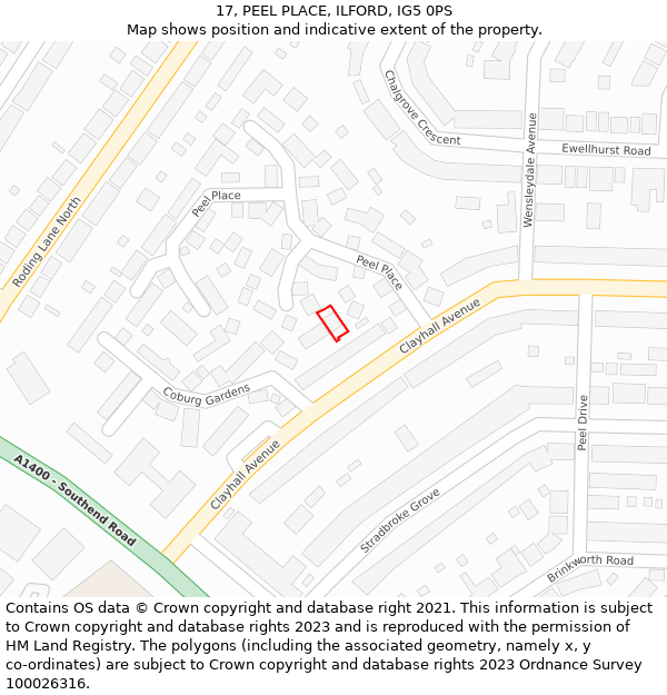 17, PEEL PLACE, ILFORD, IG5 0PS: Location map and indicative extent of plot