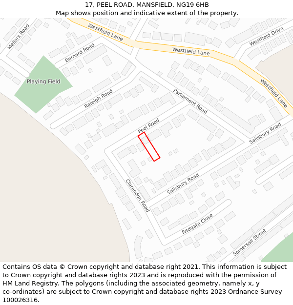 17, PEEL ROAD, MANSFIELD, NG19 6HB: Location map and indicative extent of plot