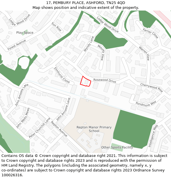 17, PEMBURY PLACE, ASHFORD, TN25 4QD: Location map and indicative extent of plot