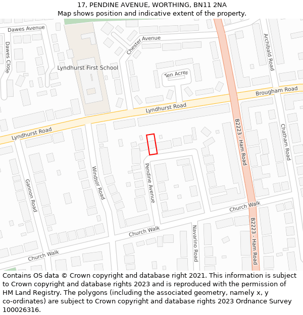 17, PENDINE AVENUE, WORTHING, BN11 2NA: Location map and indicative extent of plot