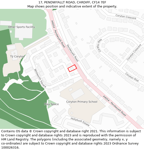 17, PENDWYALLT ROAD, CARDIFF, CF14 7EF: Location map and indicative extent of plot