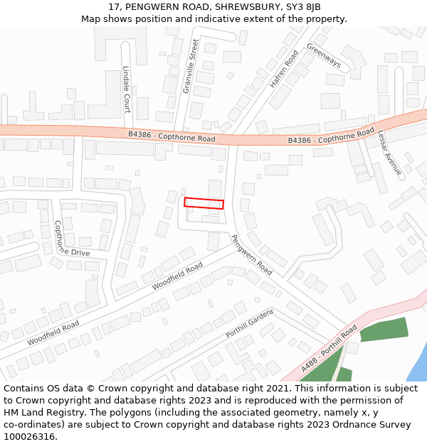 17, PENGWERN ROAD, SHREWSBURY, SY3 8JB: Location map and indicative extent of plot