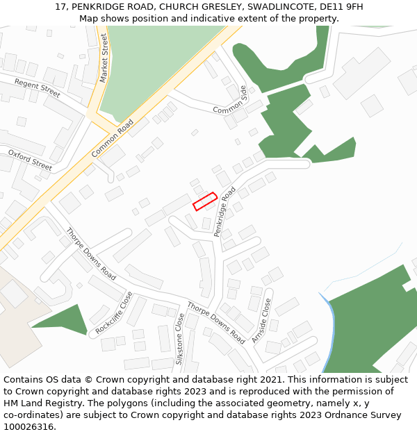 17, PENKRIDGE ROAD, CHURCH GRESLEY, SWADLINCOTE, DE11 9FH: Location map and indicative extent of plot