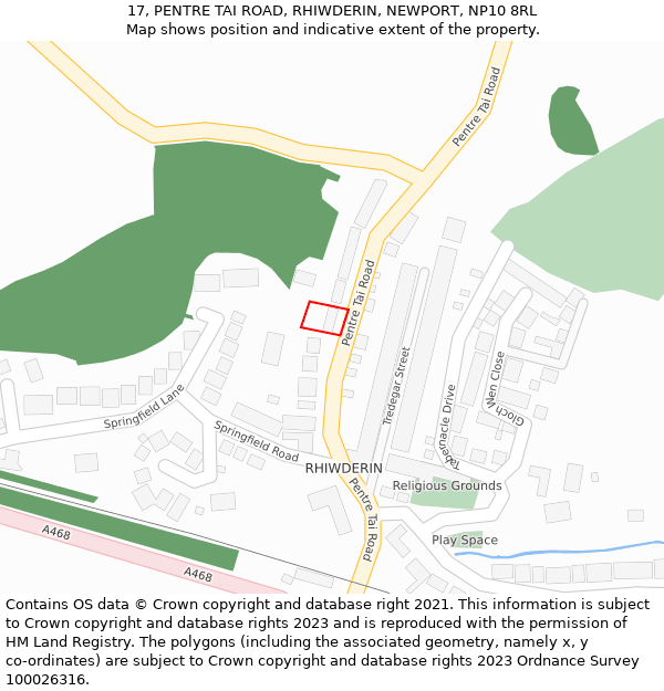 17, PENTRE TAI ROAD, RHIWDERIN, NEWPORT, NP10 8RL: Location map and indicative extent of plot