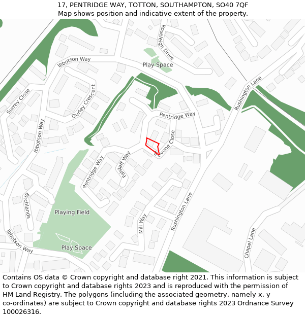 17, PENTRIDGE WAY, TOTTON, SOUTHAMPTON, SO40 7QF: Location map and indicative extent of plot