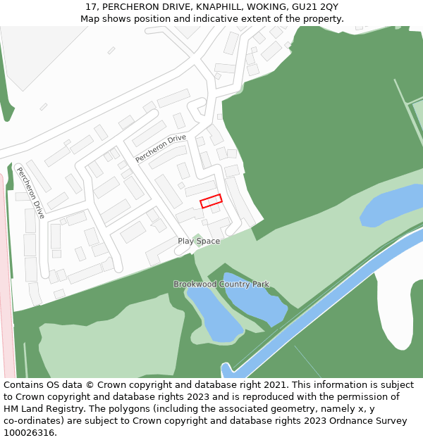 17, PERCHERON DRIVE, KNAPHILL, WOKING, GU21 2QY: Location map and indicative extent of plot