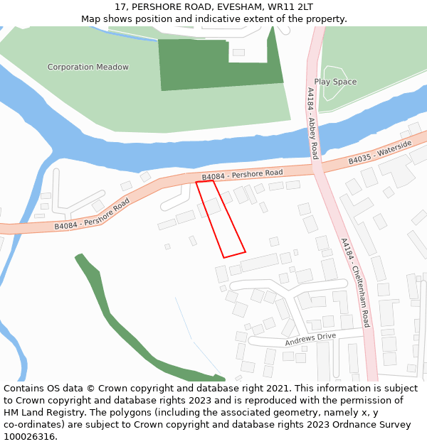 17, PERSHORE ROAD, EVESHAM, WR11 2LT: Location map and indicative extent of plot