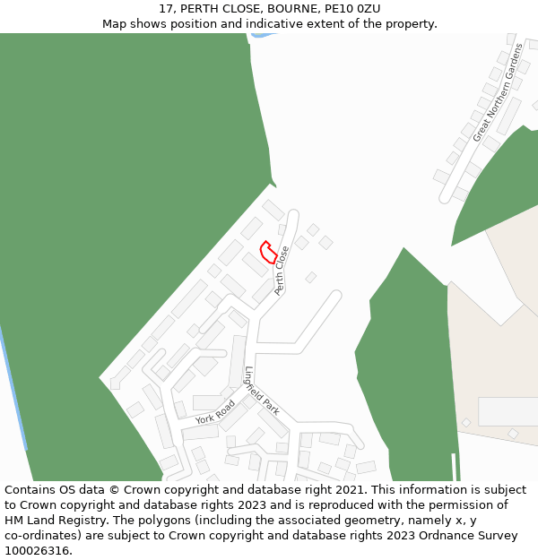 17, PERTH CLOSE, BOURNE, PE10 0ZU: Location map and indicative extent of plot