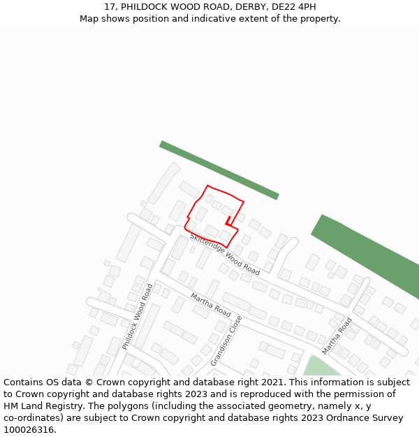 17, PHILDOCK WOOD ROAD, DERBY, DE22 4PH: Location map and indicative extent of plot