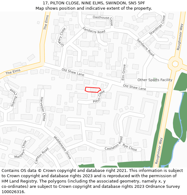 17, PILTON CLOSE, NINE ELMS, SWINDON, SN5 5PF: Location map and indicative extent of plot