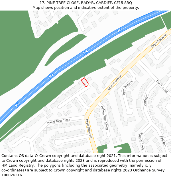 17, PINE TREE CLOSE, RADYR, CARDIFF, CF15 8RQ: Location map and indicative extent of plot