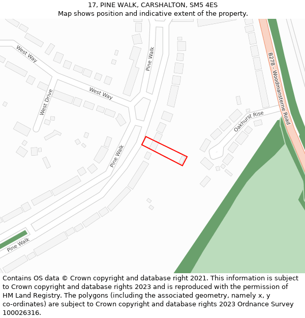17, PINE WALK, CARSHALTON, SM5 4ES: Location map and indicative extent of plot