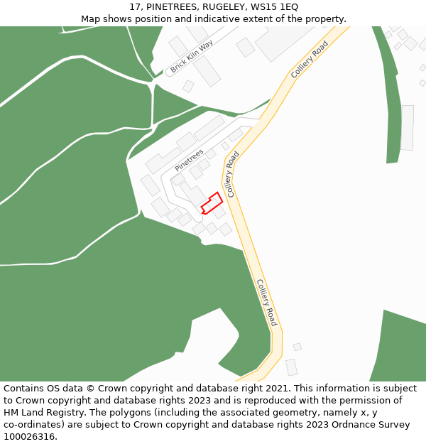 17, PINETREES, RUGELEY, WS15 1EQ: Location map and indicative extent of plot