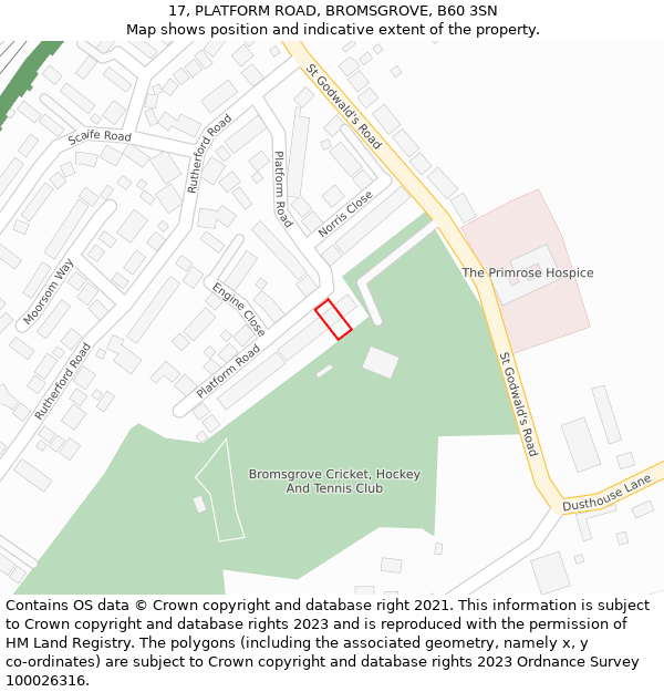 17, PLATFORM ROAD, BROMSGROVE, B60 3SN: Location map and indicative extent of plot