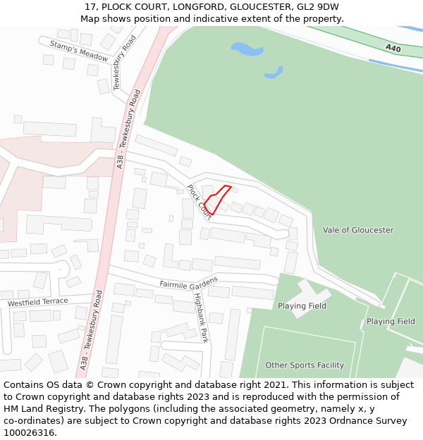 17, PLOCK COURT, LONGFORD, GLOUCESTER, GL2 9DW: Location map and indicative extent of plot