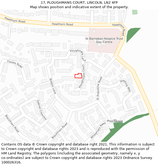 17, PLOUGHMANS COURT, LINCOLN, LN2 4FP: Location map and indicative extent of plot