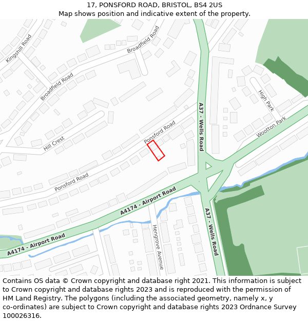 17, PONSFORD ROAD, BRISTOL, BS4 2US: Location map and indicative extent of plot