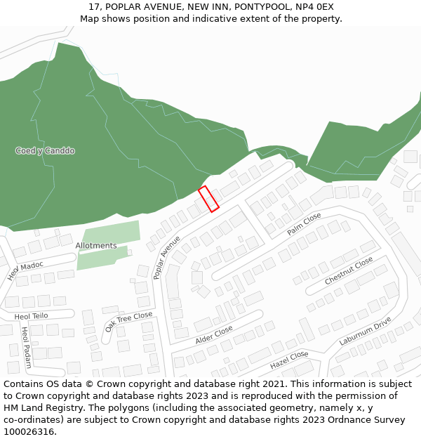 17, POPLAR AVENUE, NEW INN, PONTYPOOL, NP4 0EX: Location map and indicative extent of plot