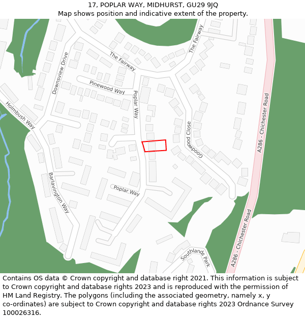 17, POPLAR WAY, MIDHURST, GU29 9JQ: Location map and indicative extent of plot