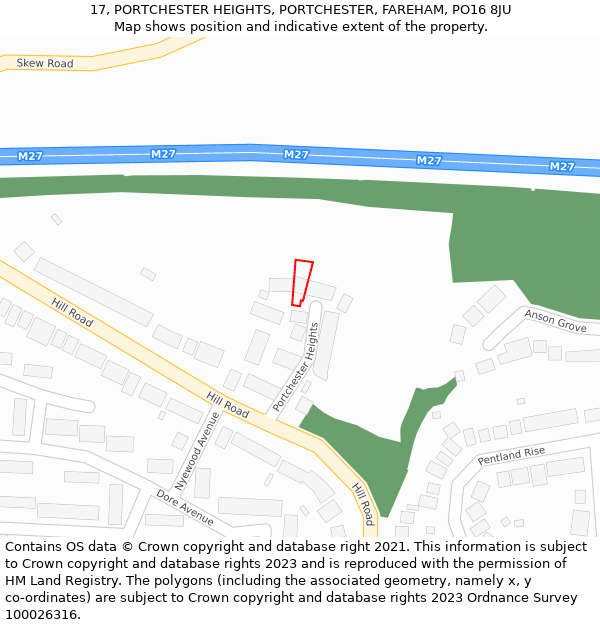 17, PORTCHESTER HEIGHTS, PORTCHESTER, FAREHAM, PO16 8JU: Location map and indicative extent of plot