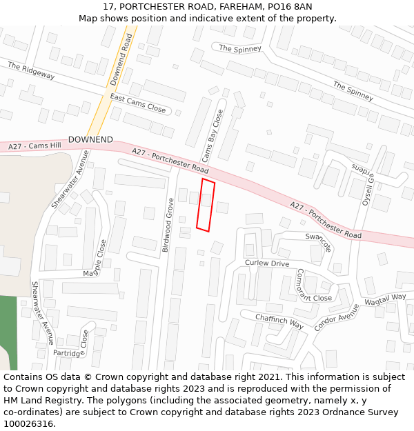 17, PORTCHESTER ROAD, FAREHAM, PO16 8AN: Location map and indicative extent of plot