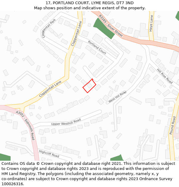 17, PORTLAND COURT, LYME REGIS, DT7 3ND: Location map and indicative extent of plot