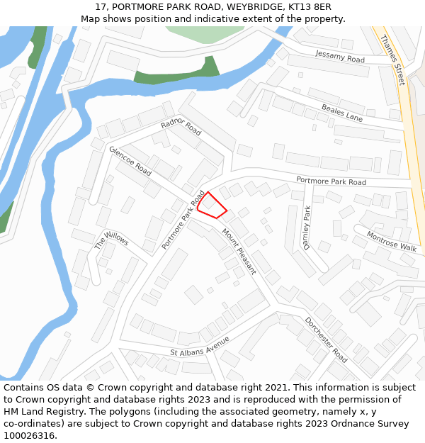 17, PORTMORE PARK ROAD, WEYBRIDGE, KT13 8ER: Location map and indicative extent of plot