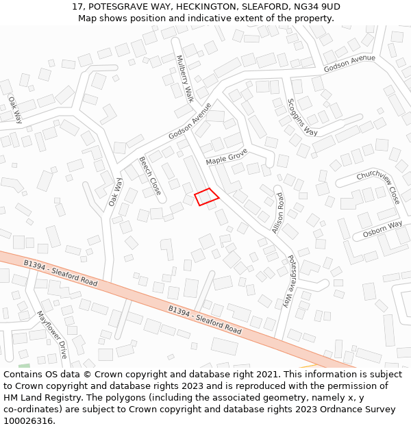 17, POTESGRAVE WAY, HECKINGTON, SLEAFORD, NG34 9UD: Location map and indicative extent of plot