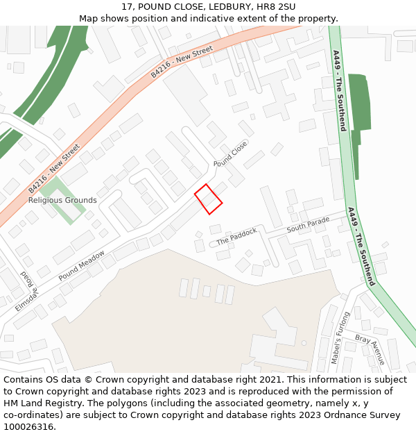 17, POUND CLOSE, LEDBURY, HR8 2SU: Location map and indicative extent of plot